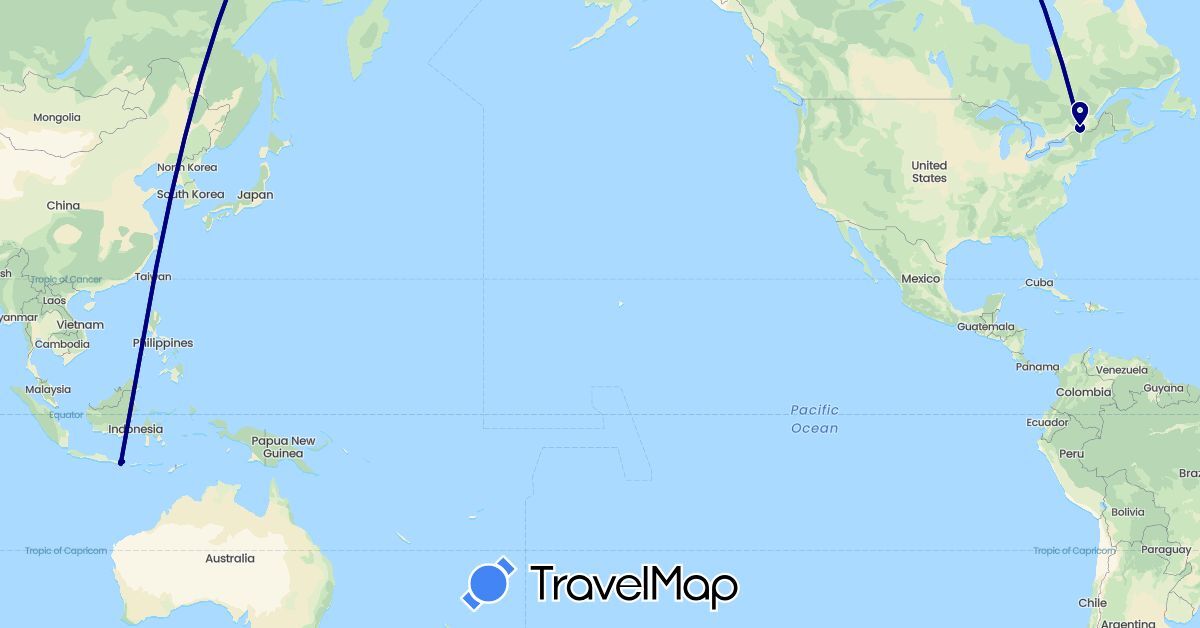 TravelMap itinerary: driving in Canada, Indonesia (Asia, North America)